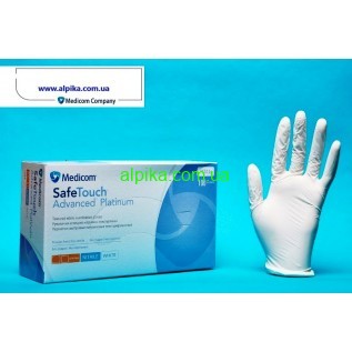 Рукавички нітрилові Medicom текстуровані без пудри SafeTouch® Advanced™ Platinum White білі (3,6 г) 100 шт S,М